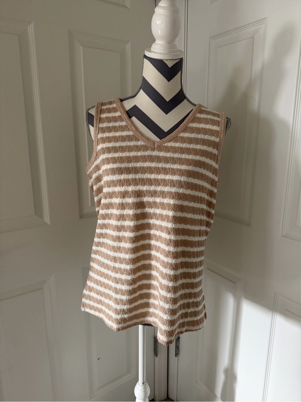 Maurices Striped V-Neck Tank in Beige and White